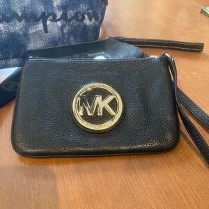 Michael Kors Black Pebbled Leather Pouch Wallet Small Bag